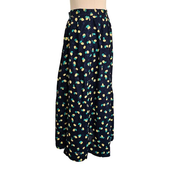 Daks Navy Blue Lemon Print Long Length Skirt Sz 12 - Picture 3 of 7